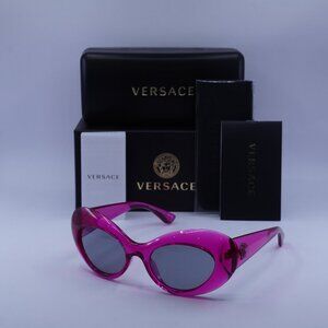 Versace VE4456U 533487 Oval Sunglasses – Pink Transparent/Dark Grey